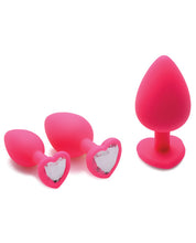 Load image into Gallery viewer, Frisky Hearts 3pc Silicone Anal Plugs W-gems - Pink