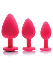 Load image into Gallery viewer, Frisky Hearts 3pc Silicone Anal Plugs W-gems - Pink