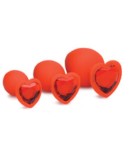 Load image into Gallery viewer, Frisky Hearts 3pc Silicone Anal Plugs W-gems - Red
