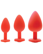 Load image into Gallery viewer, Frisky Hearts 3pc Silicone Anal Plugs W-gems - Red