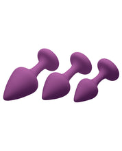Load image into Gallery viewer, Frisky Pleasures Silky Silicone Anal Plugs - Purple Pack Of 3